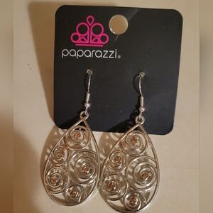 Paparazzi Silver Teardrop Swirl Earrings